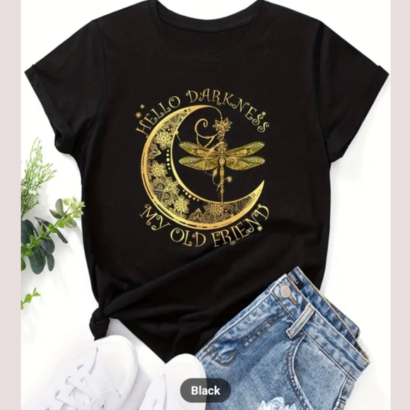 Tops - Hello Darkness My Old Friend Black Graphic Tee